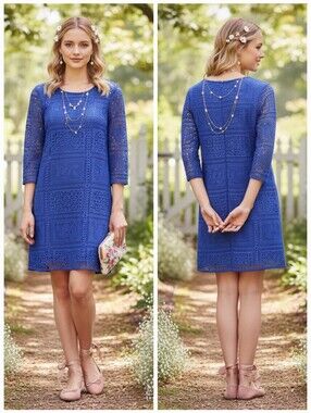 NWOT River Island 12 Boho Garden Party Cottagecore Crochet Knit Shift Dress